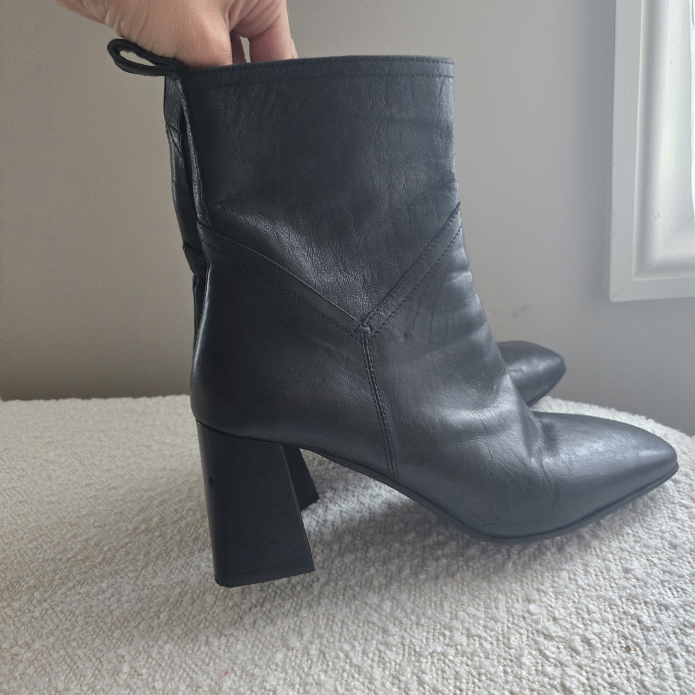 Napoleon Black Leather Ankle Boots | Square Toe | Block Heel | Size 10